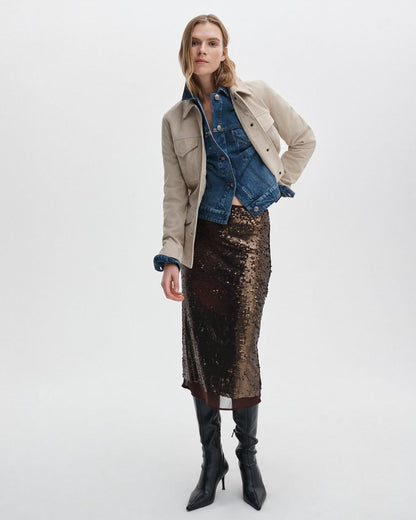 Lucy Sequined Skirt - Coffee