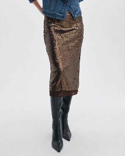 Lucy Sequined Skirt - Coffee