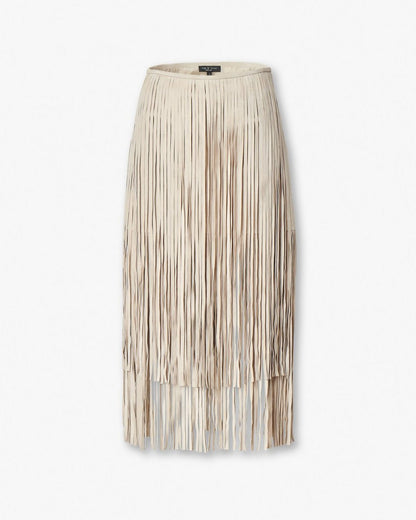 Jasmine Fringed Suede Skirt - Stone