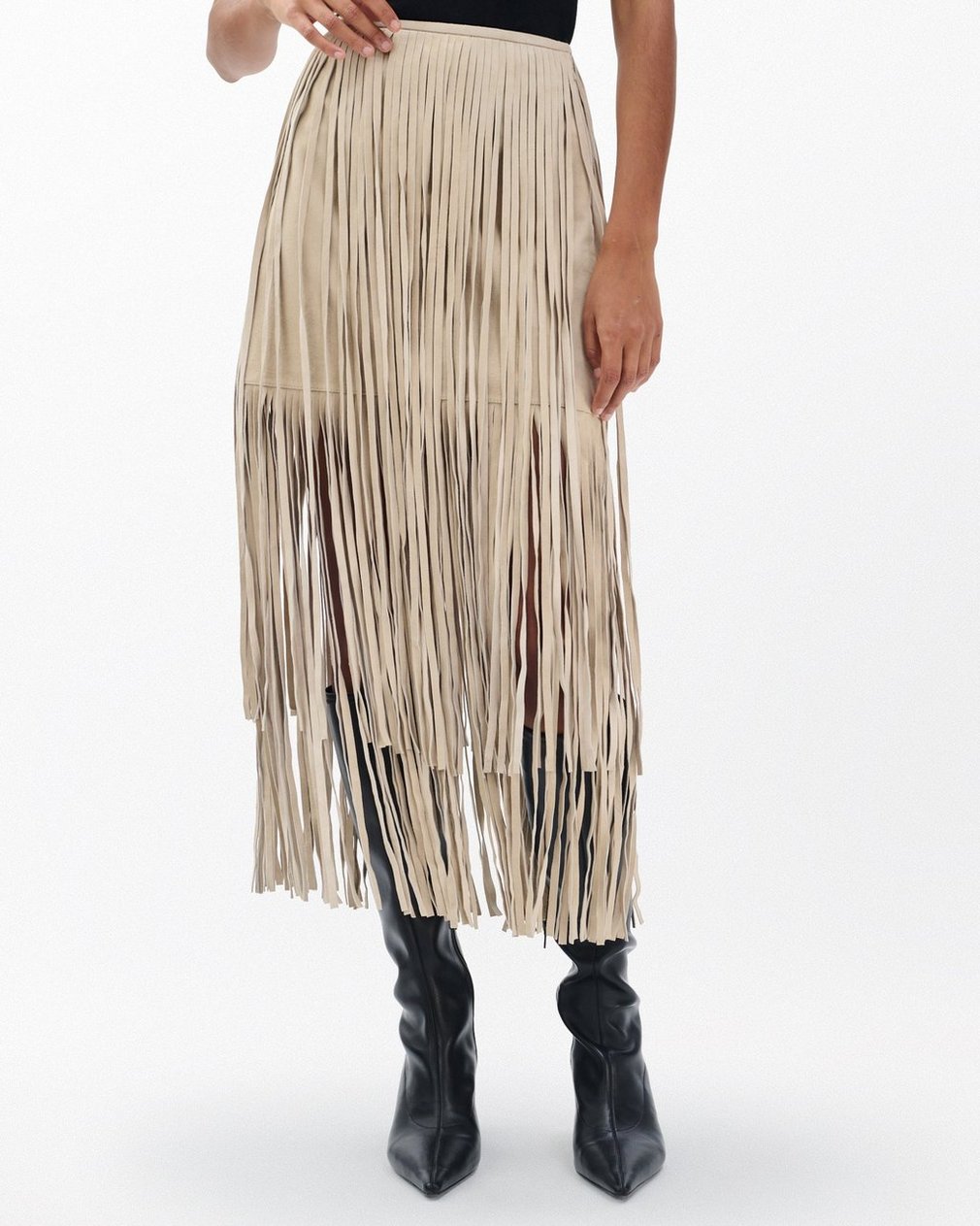 Jasmine Fringed Suede Skirt - Stone