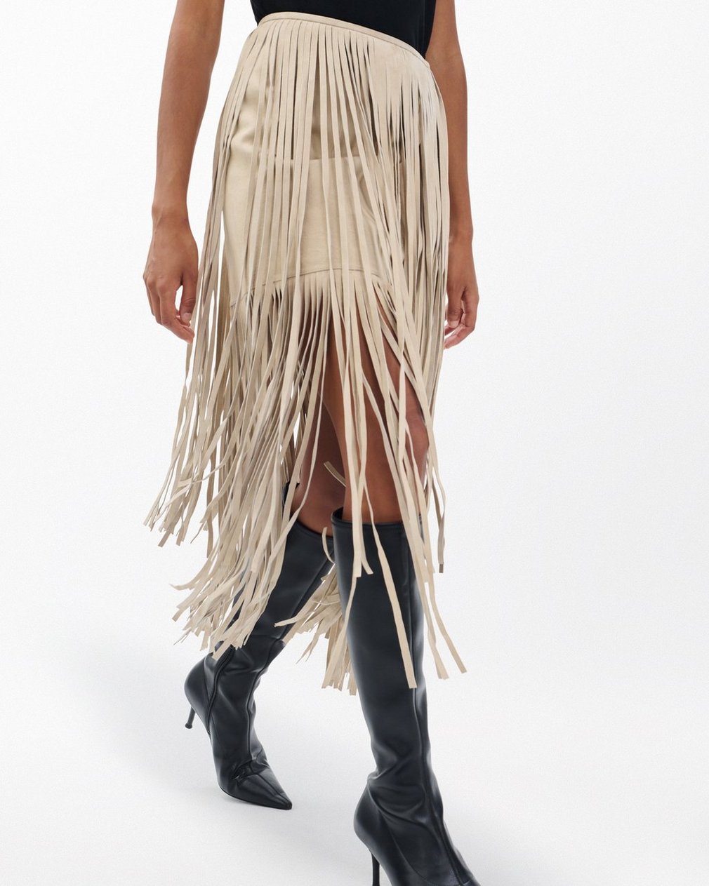 Jasmine Fringed Suede Skirt - Stone