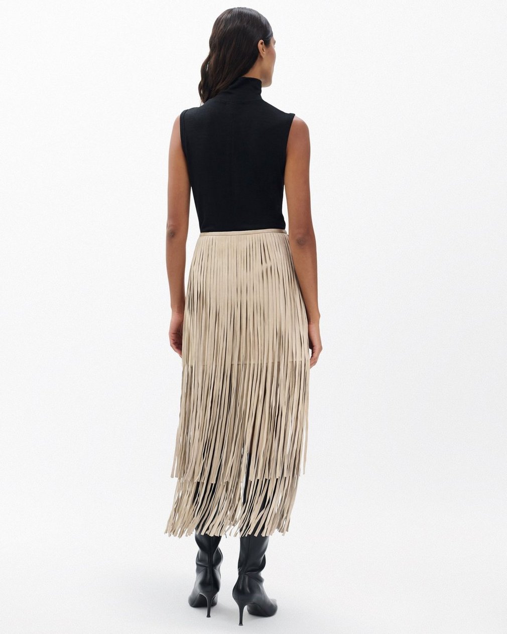 Jasmine Fringed Suede Skirt - Stone