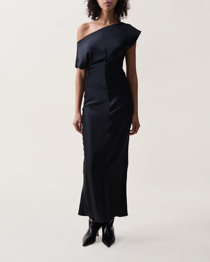Evelyn Satin Dress - Black