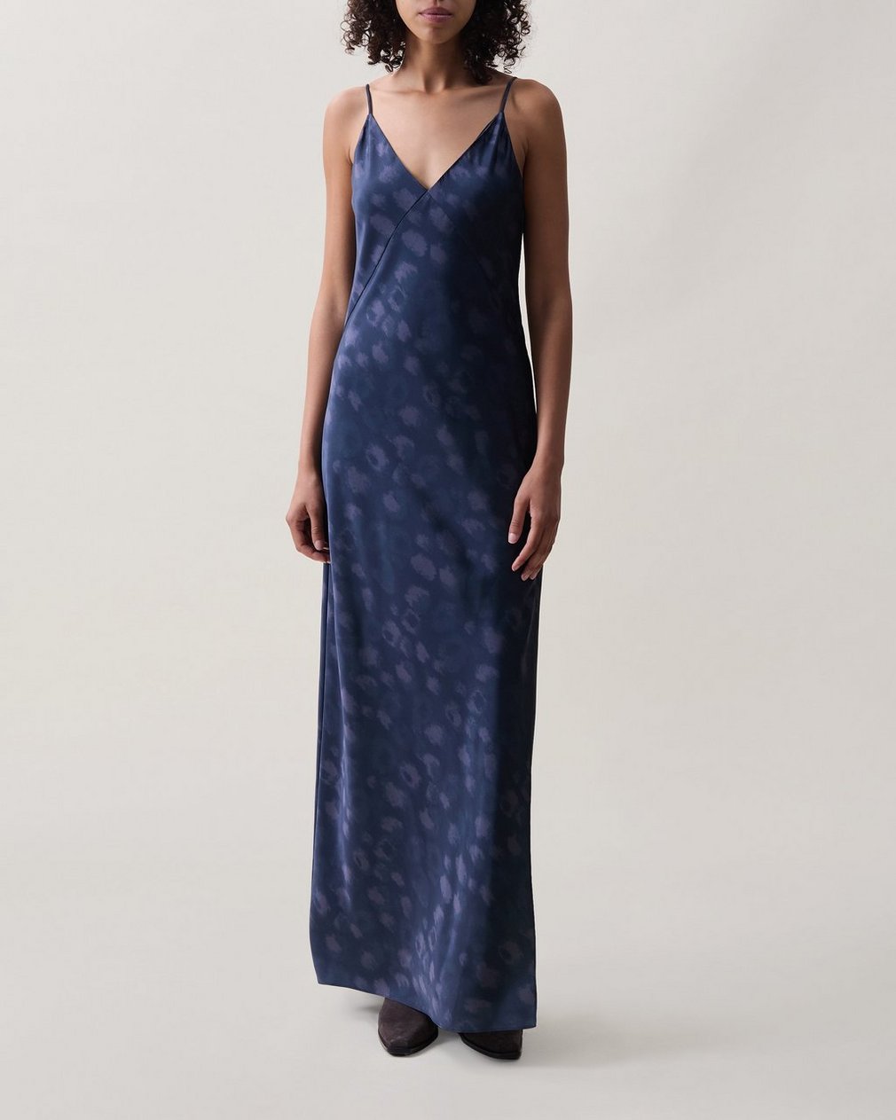 Rissa Satin Slip Dress - Navy Leopard