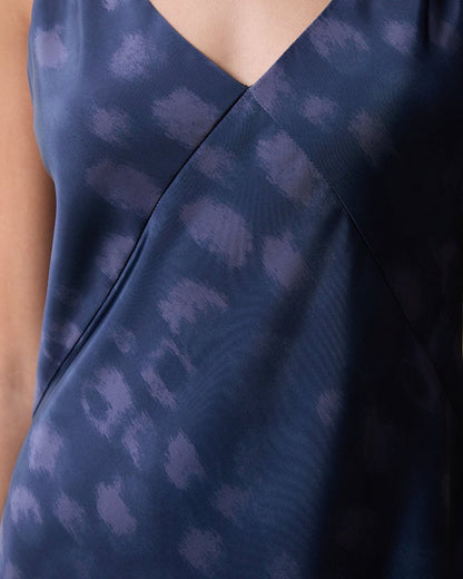 Rissa Satin Slip Dress - Navy Leopard