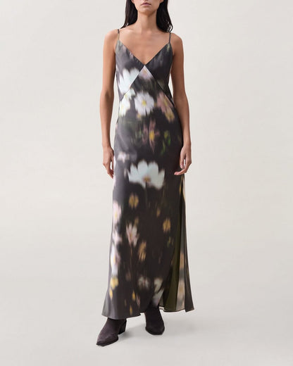 Rissa Satin Slip Dress - Yellow Floral