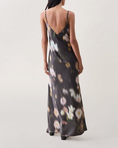 Rissa Satin Slip Dress - Yellow Floral
