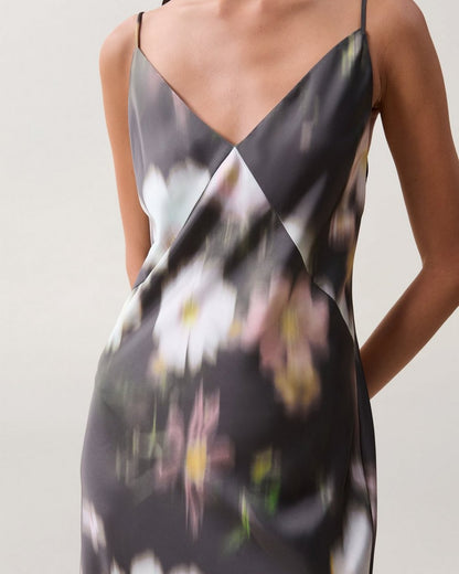Rissa Satin Slip Dress - Yellow Floral