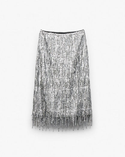 Billie Sequined Tassel Midi Skirt - Gunmetal