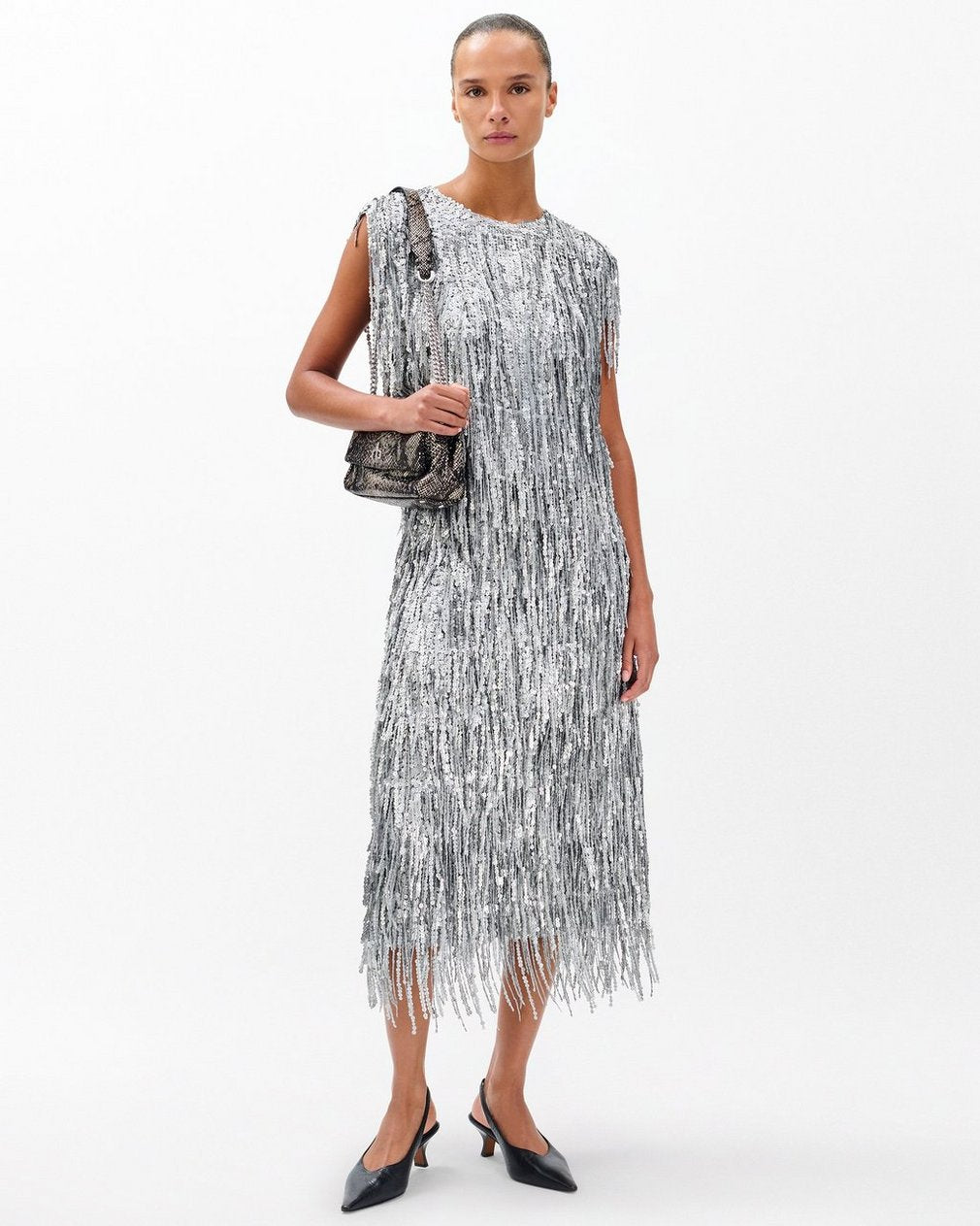 Billie Sequined Tassel Midi Skirt - Gunmetal