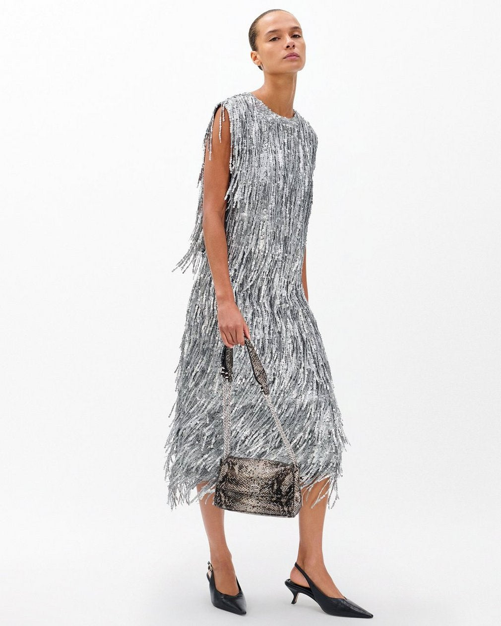 Billie Sequined Tassel Midi Skirt - Gunmetal