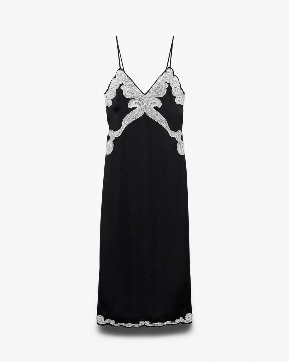 Ann Embroidered Slip Dress - Black
