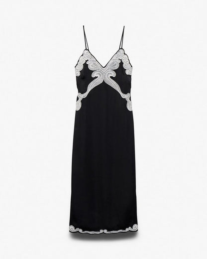Ann Embroidered Slip Dress - Black