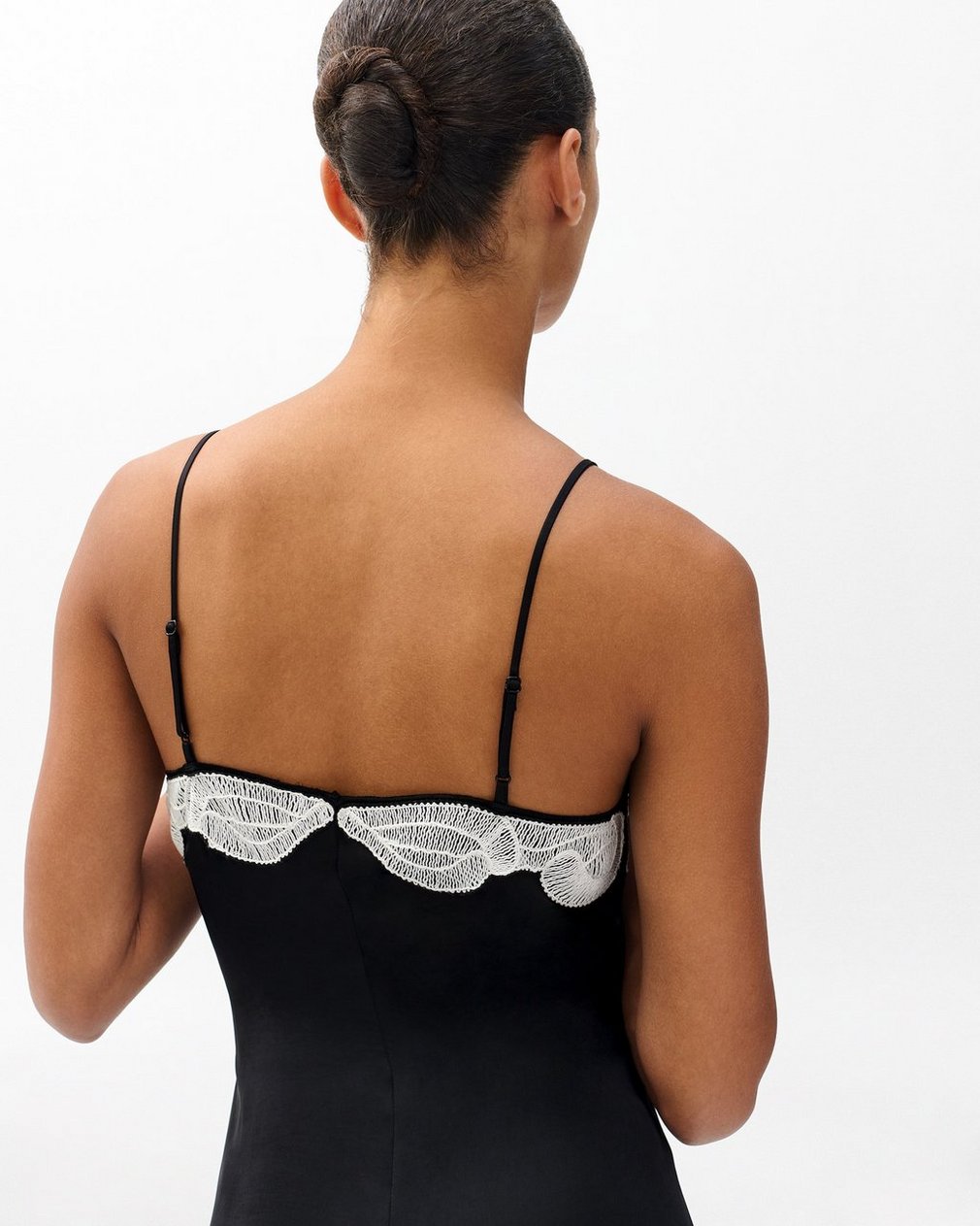 Ann Embroidered Slip Dress - Black