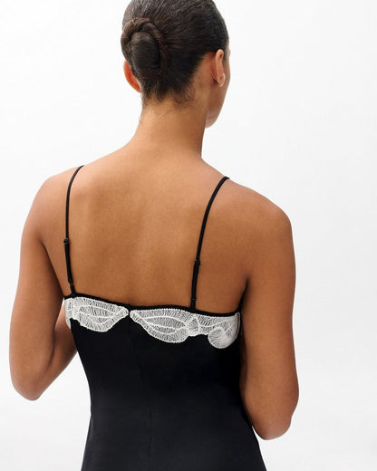 Ann Embroidered Slip Dress - Black
