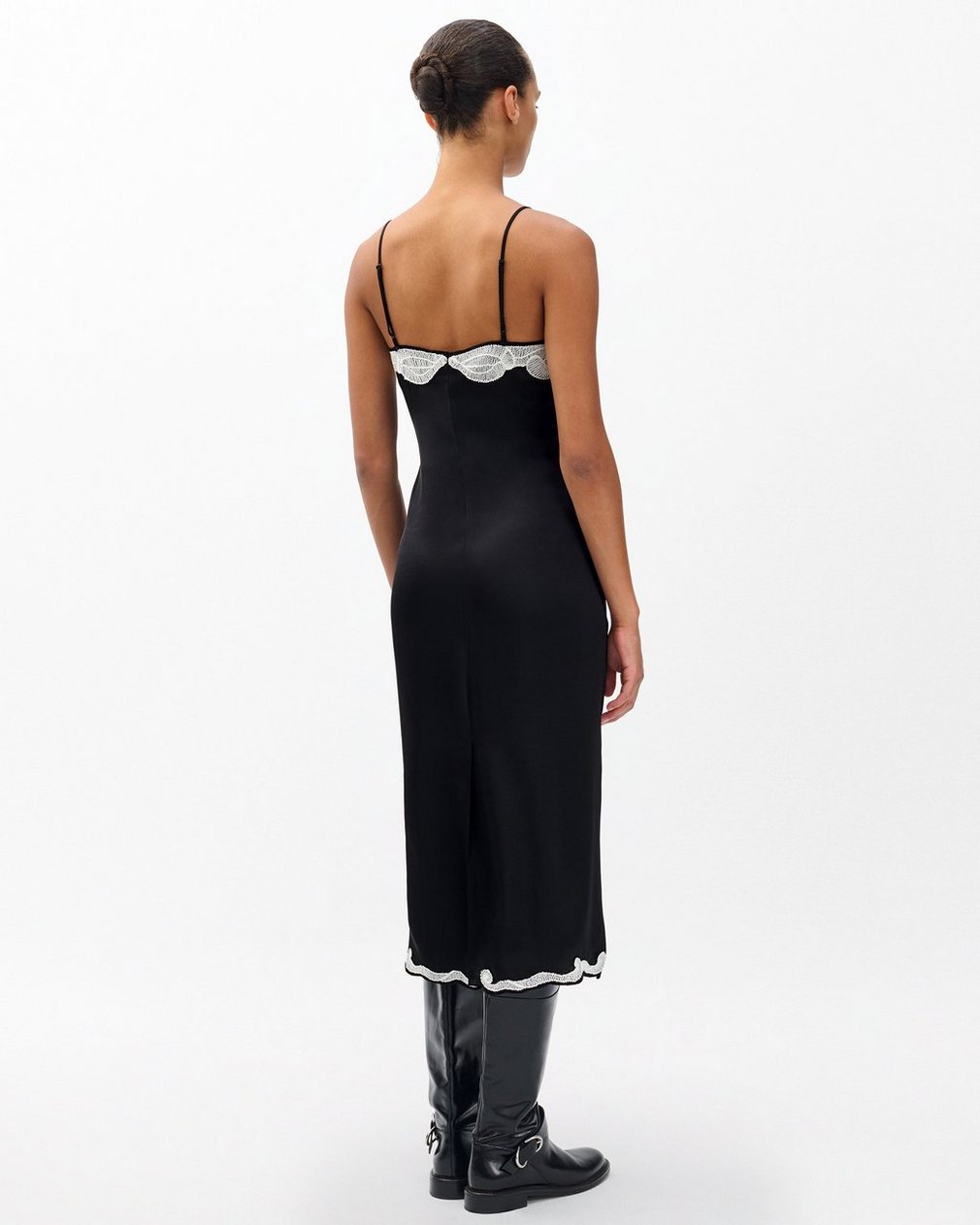 Ann Embroidered Slip Dress - Black