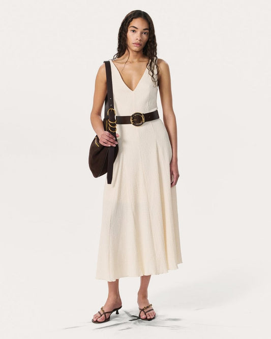 Lou V-Neck Midi Dress - Ivory