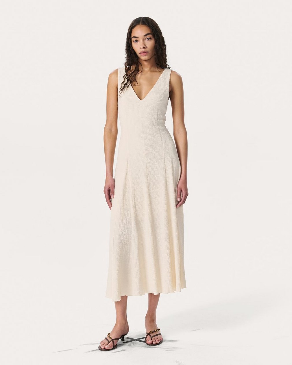Lou V-Neck Midi Dress - Ivory