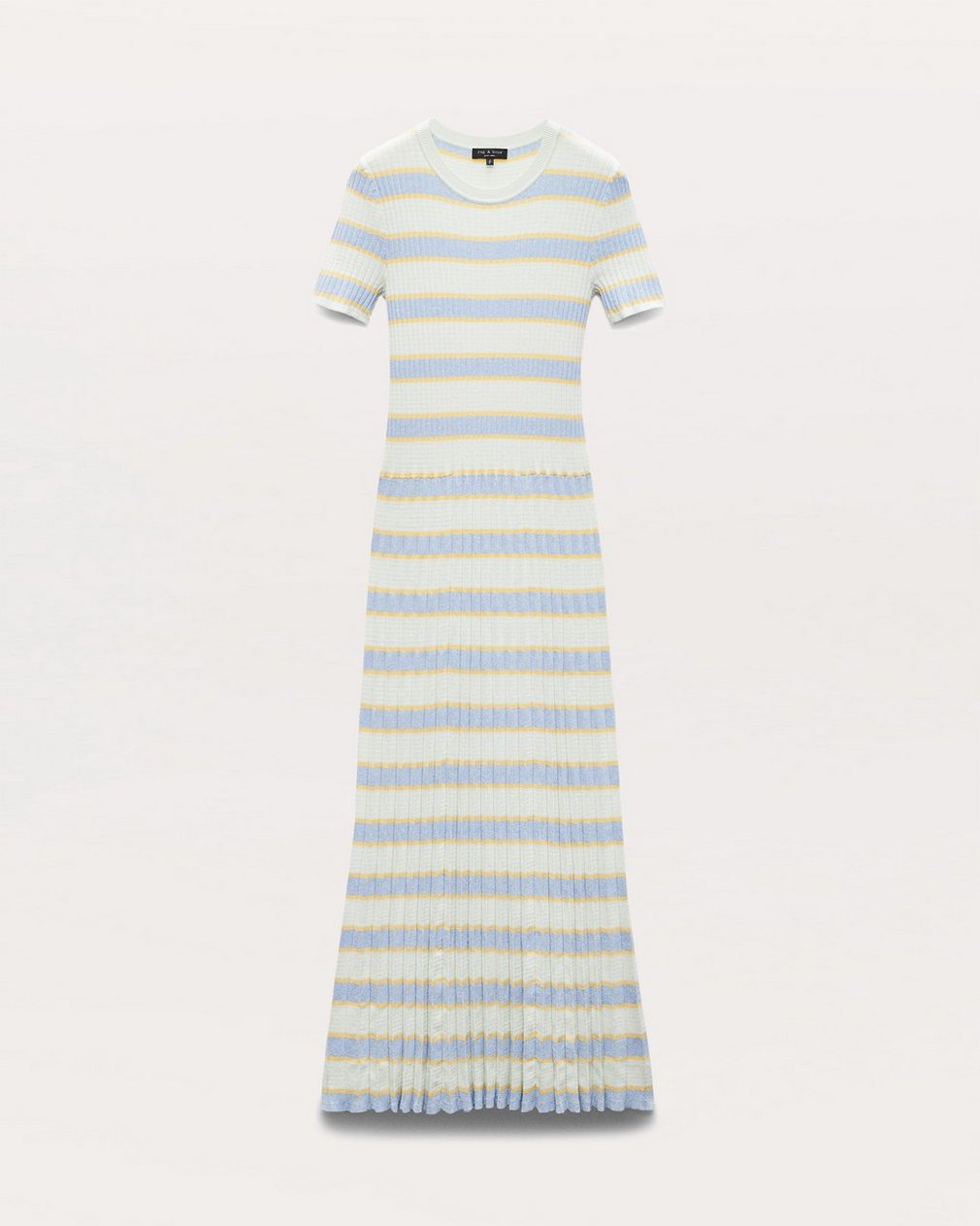 Eloise Striped Rib-Knit Pleated Midi Dress - Green Multi