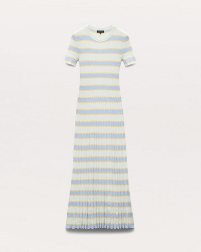Eloise Striped Rib-Knit Pleated Midi Dress - Green Multi