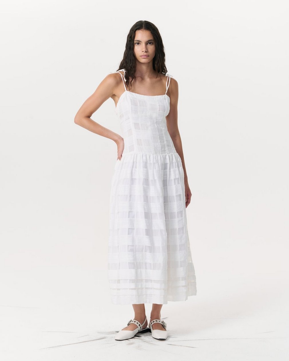 Presley Plaid Cotton-Blend Midi Dress - White