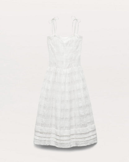 Presley Plaid Cotton-Blend Midi Dress - White
