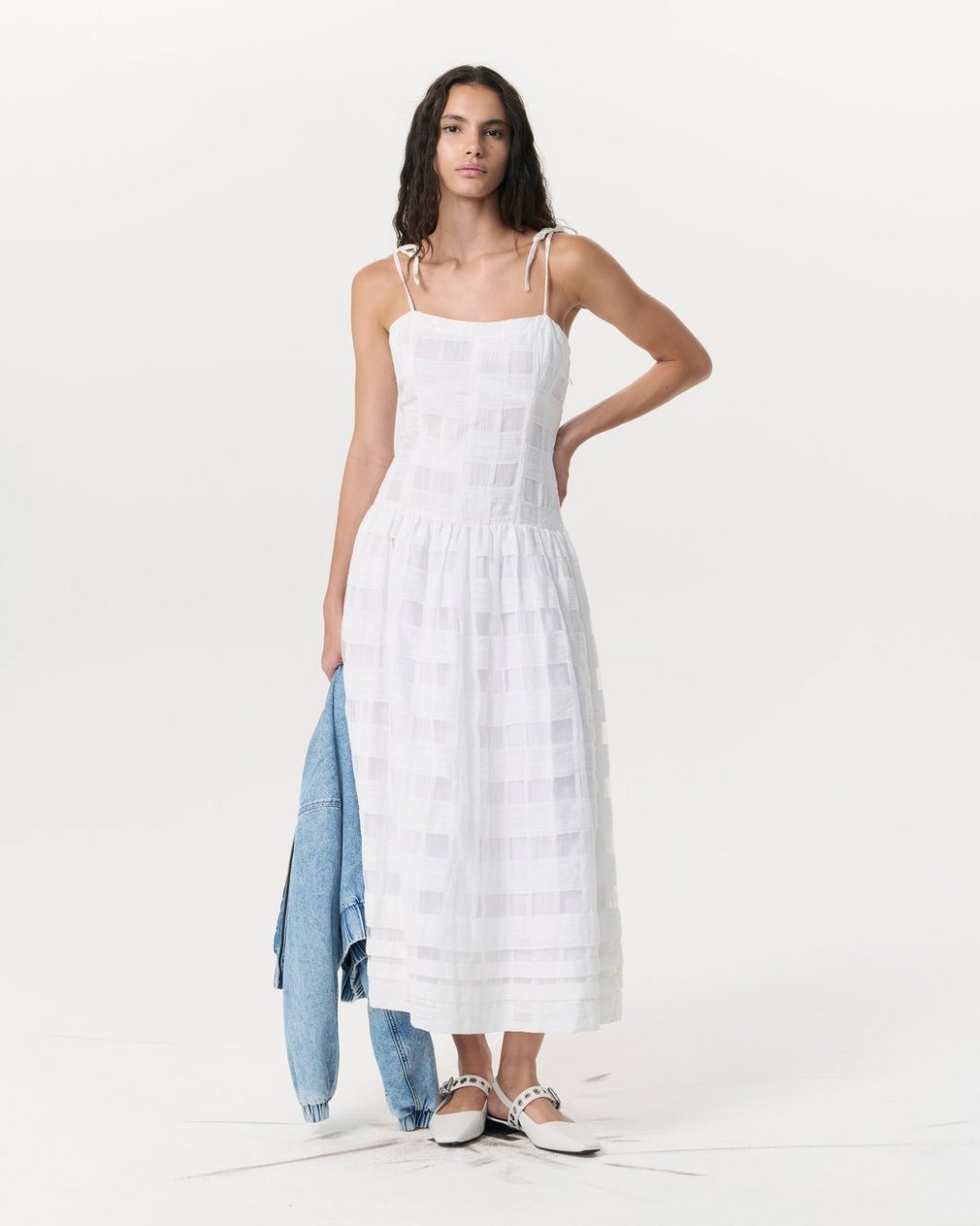 Presley Plaid Cotton-Blend Midi Dress - White