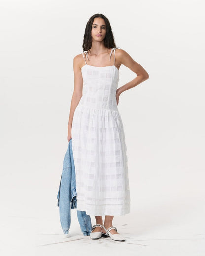 Presley Plaid Cotton-Blend Midi Dress - White