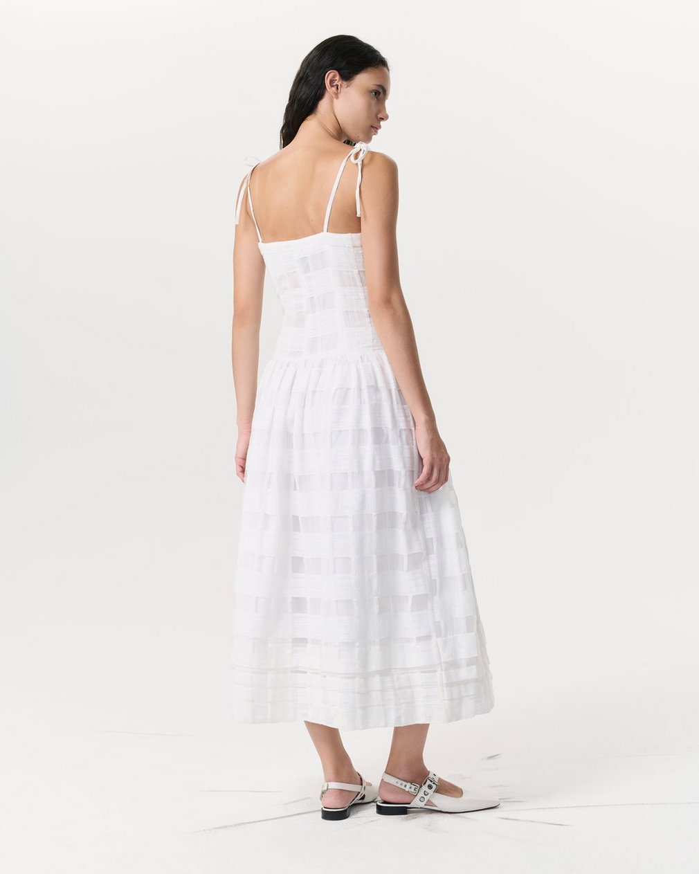 Presley Plaid Cotton-Blend Midi Dress - White