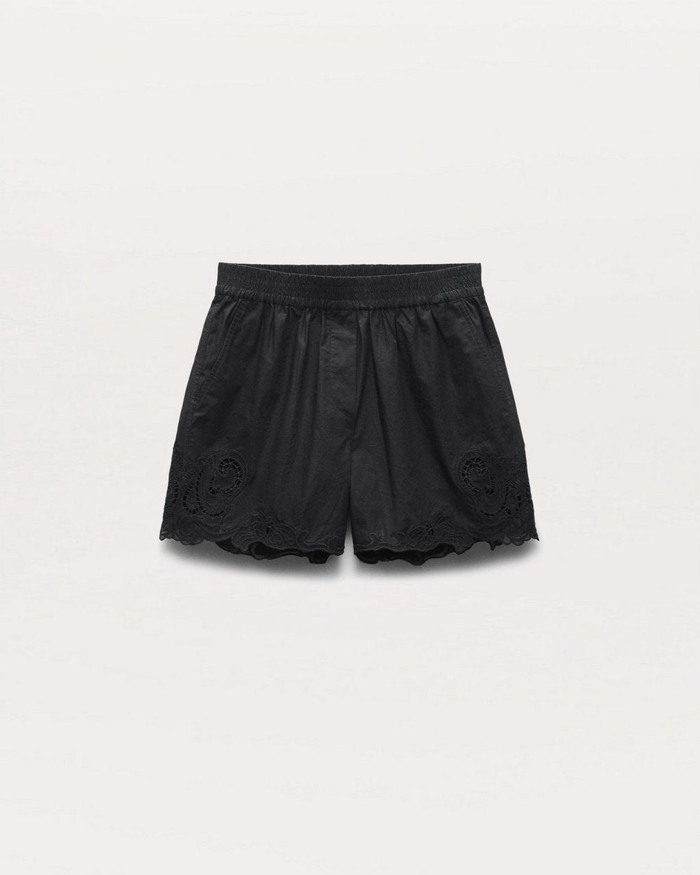 Emma Lace-Trim Poplin Shorts - Black