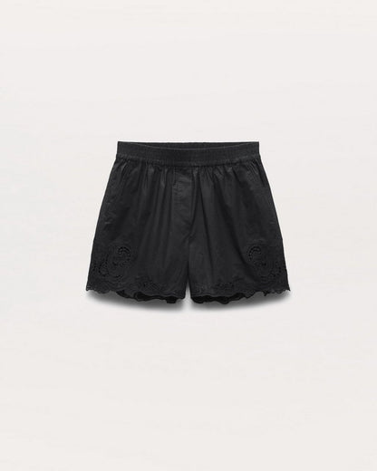 Emma Lace-Trim Poplin Shorts - Black