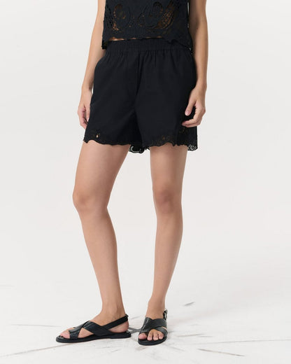 Emma Lace-Trim Poplin Shorts - Black