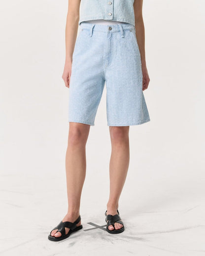 Tailored McKenna Textured Denim Shorts - Sky Blue Tweed