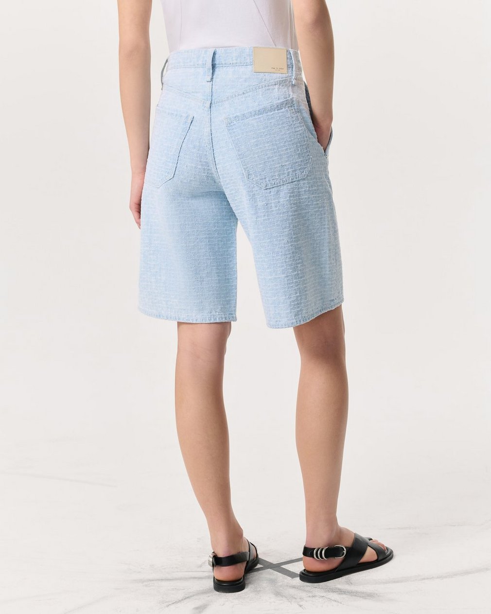 Tailored McKenna Textured Denim Shorts - Sky Blue Tweed