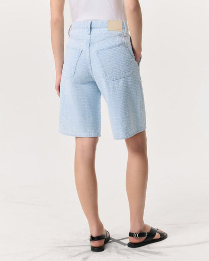 Tailored McKenna Textured Denim Shorts - Sky Blue Tweed