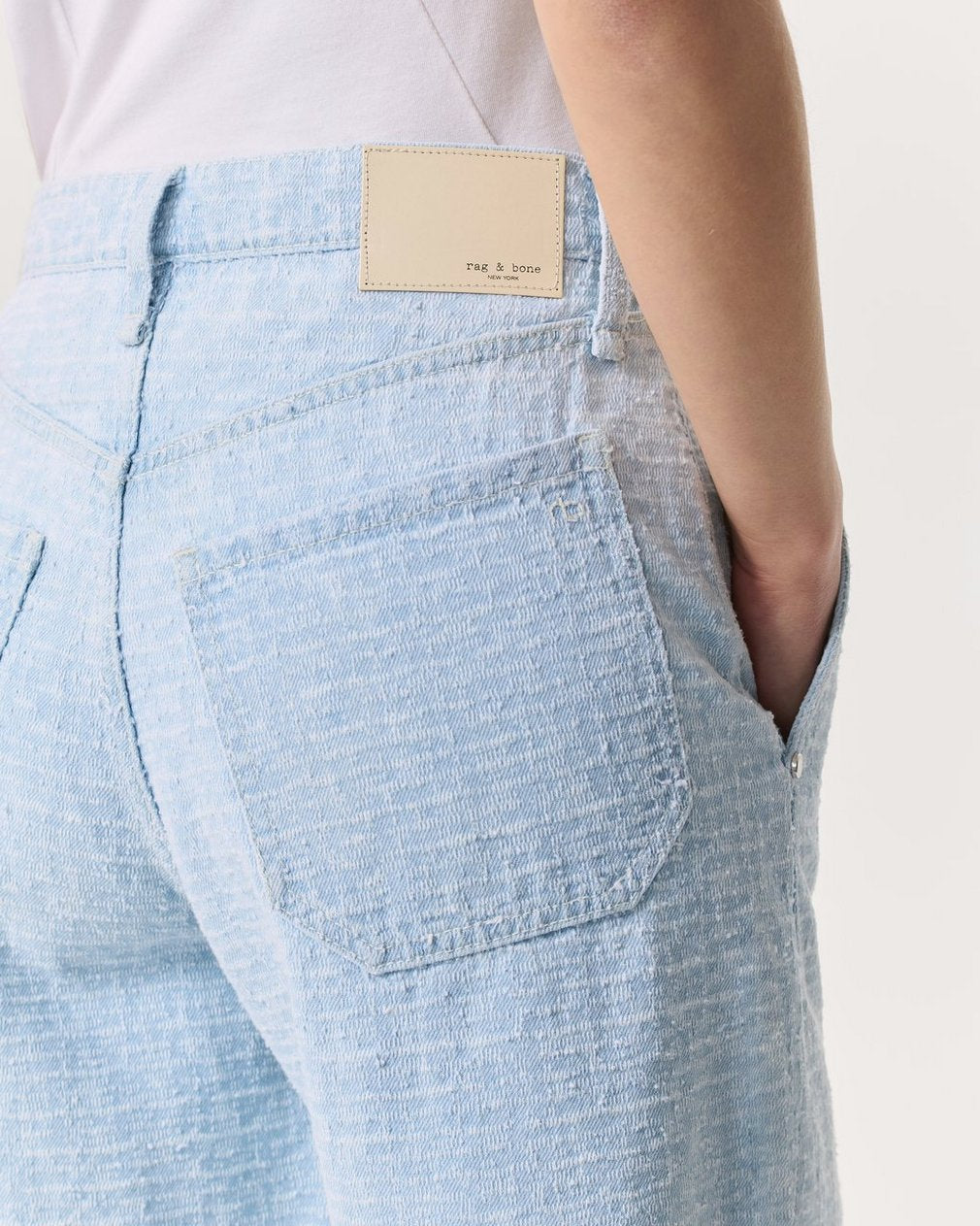 Tailored McKenna Textured Denim Shorts - Sky Blue Tweed