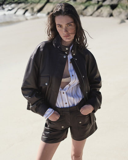 Aria Leather Shorts - Brown