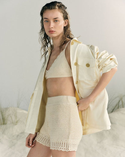 Khloe Open-Knit Shorts - Ivory