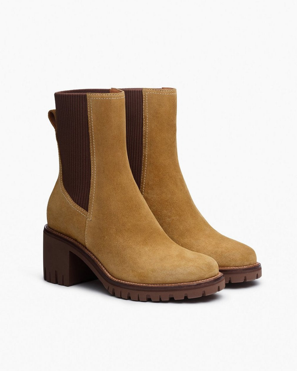 Corey Heeled Suede Chelsea Boots - Caramel Suede