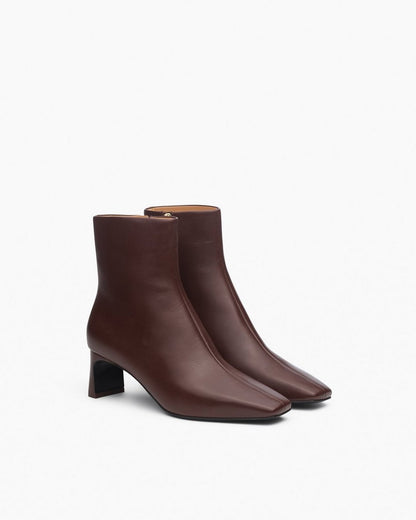 Avery Zip Leather Ankle Boots - Mocha