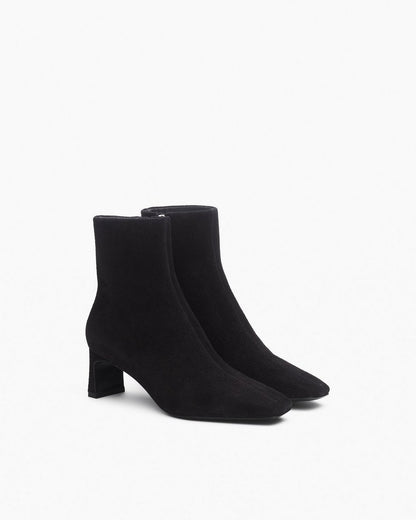 Avery Zip Suede Ankle Boots - Black Suede
