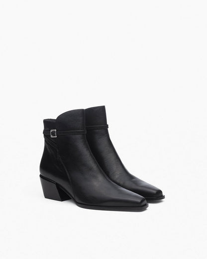 Joni Leather Buckle Boots - Black