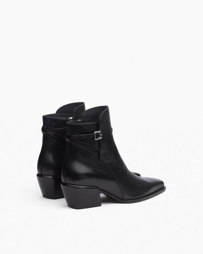 Joni Leather Buckle Boots - Black