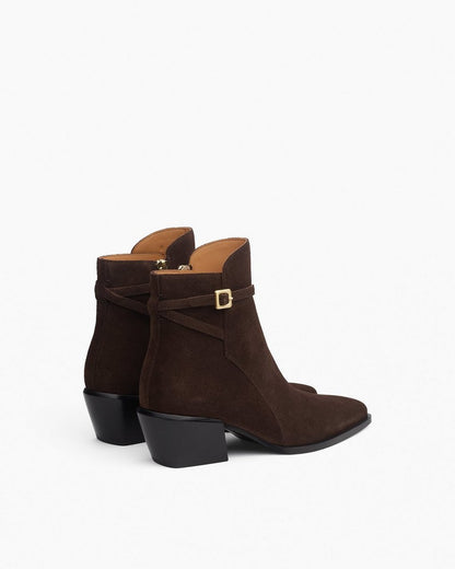 Joni Suede Buckle Boots - Dark Espresso Suede