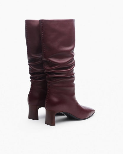 Astor Leather Slouch Boots - Bordeaux