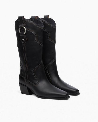 Joni Leather Cowboy Boots - Black