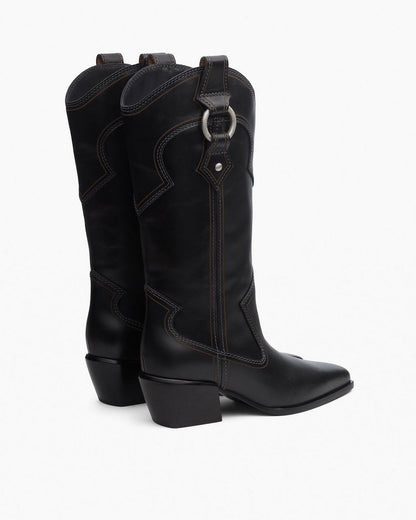 Joni Leather Cowboy Boots - Black