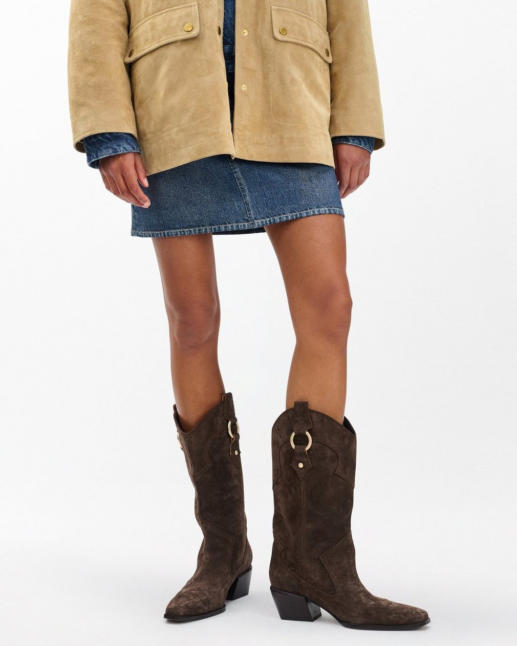 Joni Suede Cowboy Boots - Dark Espresso Suede