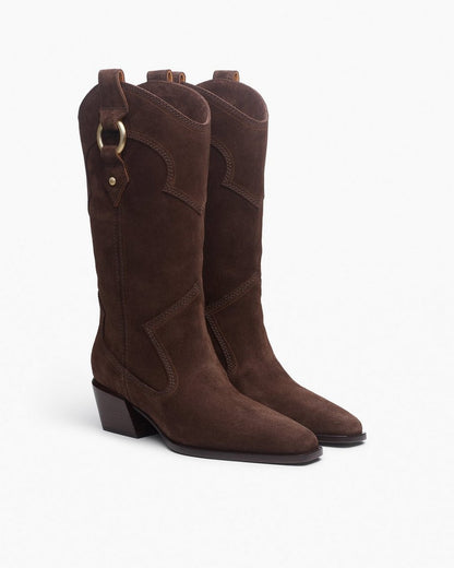 Joni Suede Cowboy Boots - Dark Espresso Suede
