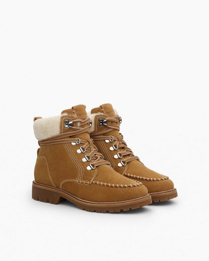 Cameron Suede Shearling Hiking Boots - Caramel Suede Shearling
